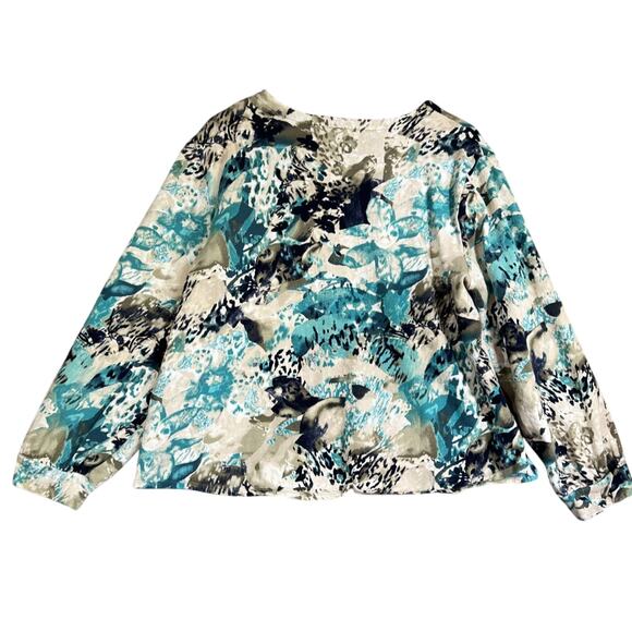 Weekends By Chico's Sweatshirt Womens XL Blue Watercolor Cotton Terry Boxy Boho - Picture 2 of 11